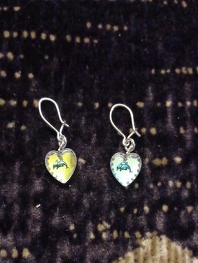 4/$40 Heart Dolphin Drop Earrings in Clear Light Blue